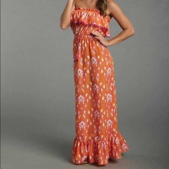 MudPie Tangerine Ikat Sleeveless Maxi Dress Large - Picture 1 of 7